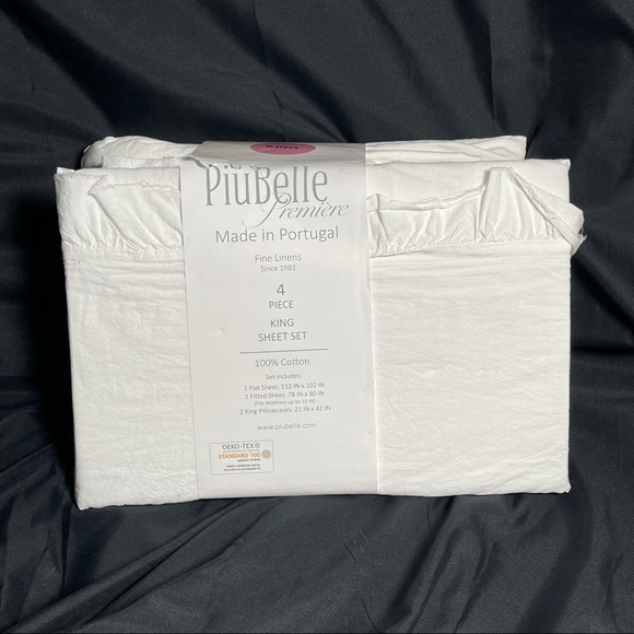 Piu Belle 4-Piece Sheet Set – 100% Cotton, Made In Portugal, Blue Floral Pattern On White (King Size)